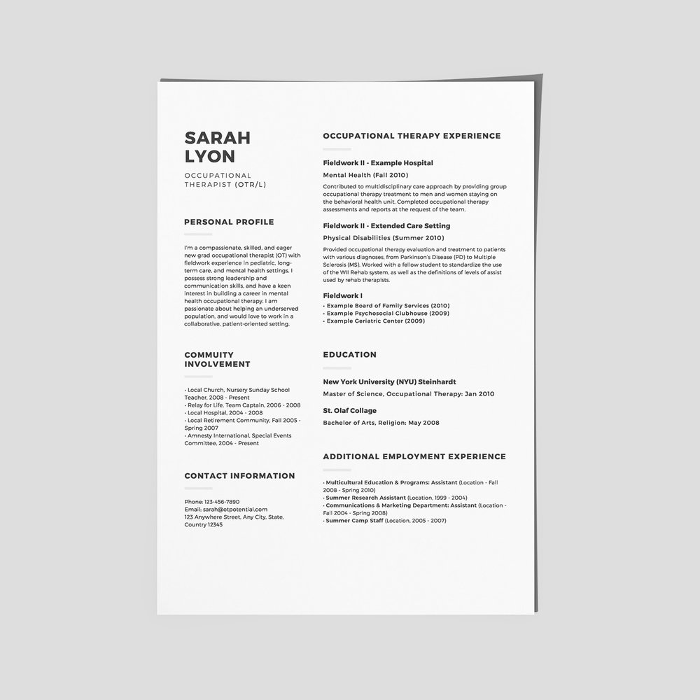 An example of a new grad OT resume