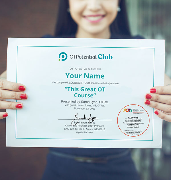 Example OT Potential Club podcast course certificate.